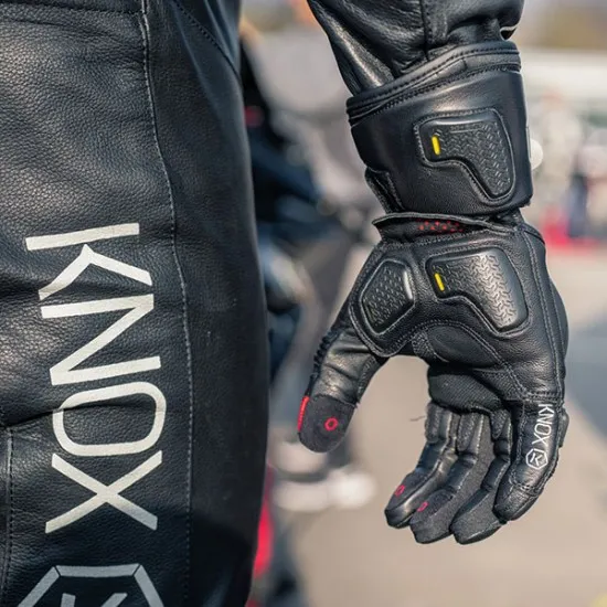 Кожени ръкавици KNOX Oulton MK2 – черно-червени спортни ръкавици с TPU защита