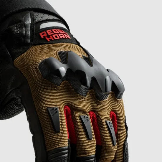 Мото ръкавици Rebelhorn Defender Desert Black Red с TPU протектор и Superfabric
