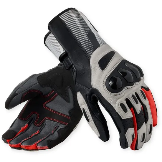 Мото ръкавици REV'IT! Metis 2 - Light Grey Neon Red, спортни с TPU протектори и перфорирана кожа