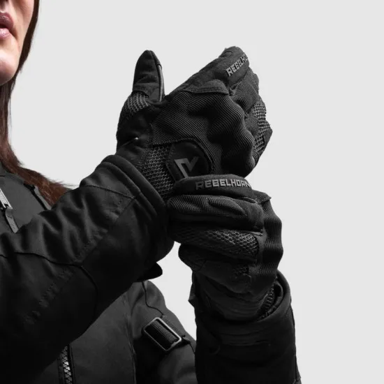 Дамски текстилни мото ръкавици Rebelhorn Core Black с 3D Mesh и Connect+
