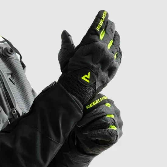 Мото ръкавици Rebelhorn Core Black Grey Fluo Yellow с Impacton протектор и вентилация