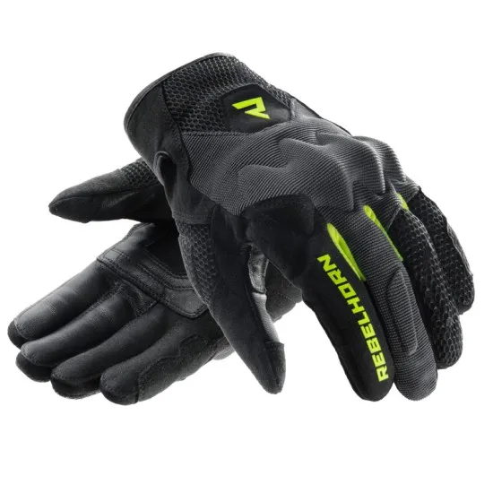 Мото ръкавици Rebelhorn Core Black Grey Fluo Yellow с Impacton протектор и вентилация
