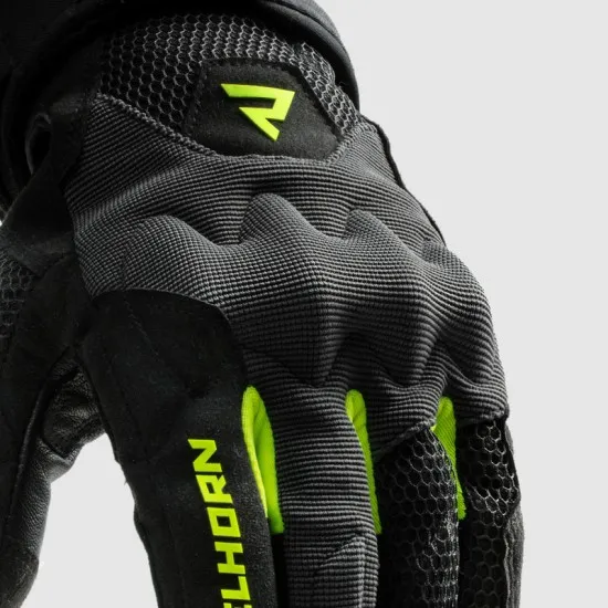 Мото ръкавици Rebelhorn Core Black Grey Fluo Yellow с Impacton протектор и вентилация