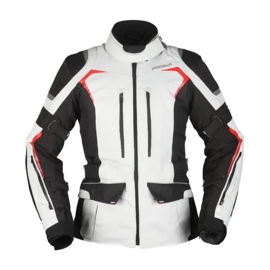 Дамско мото яке Modeka Elaya Light Grey/Black с водоустойчива мембрана и сертифицирани протектори