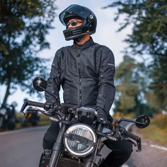 Тъмносиньо лятно мото яке Modeka Veo Air Dark Blue с мрежести панели и YF® протектори
