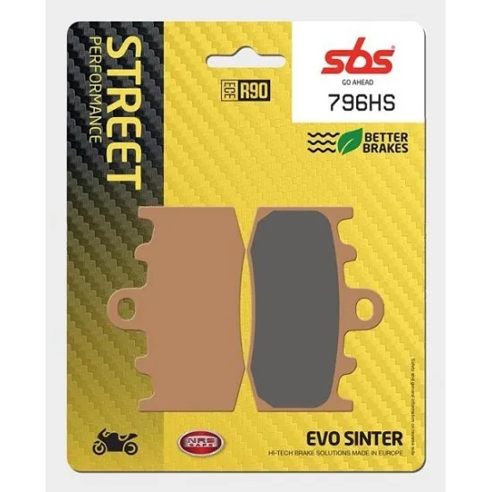Спирачни накладки SBS 796HS в бронзов цвят с етикет EVO Sinter и лого Better Brakes