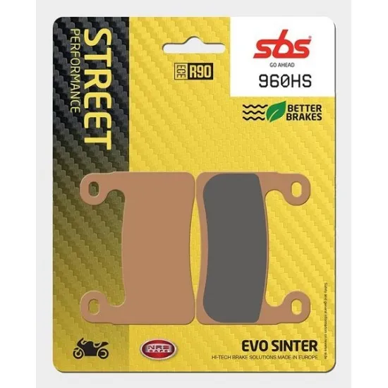 Опаковка на SBS 960HS спирачни накладки с бронзов синтерован фрикционен материал, жълто-черен дизайн